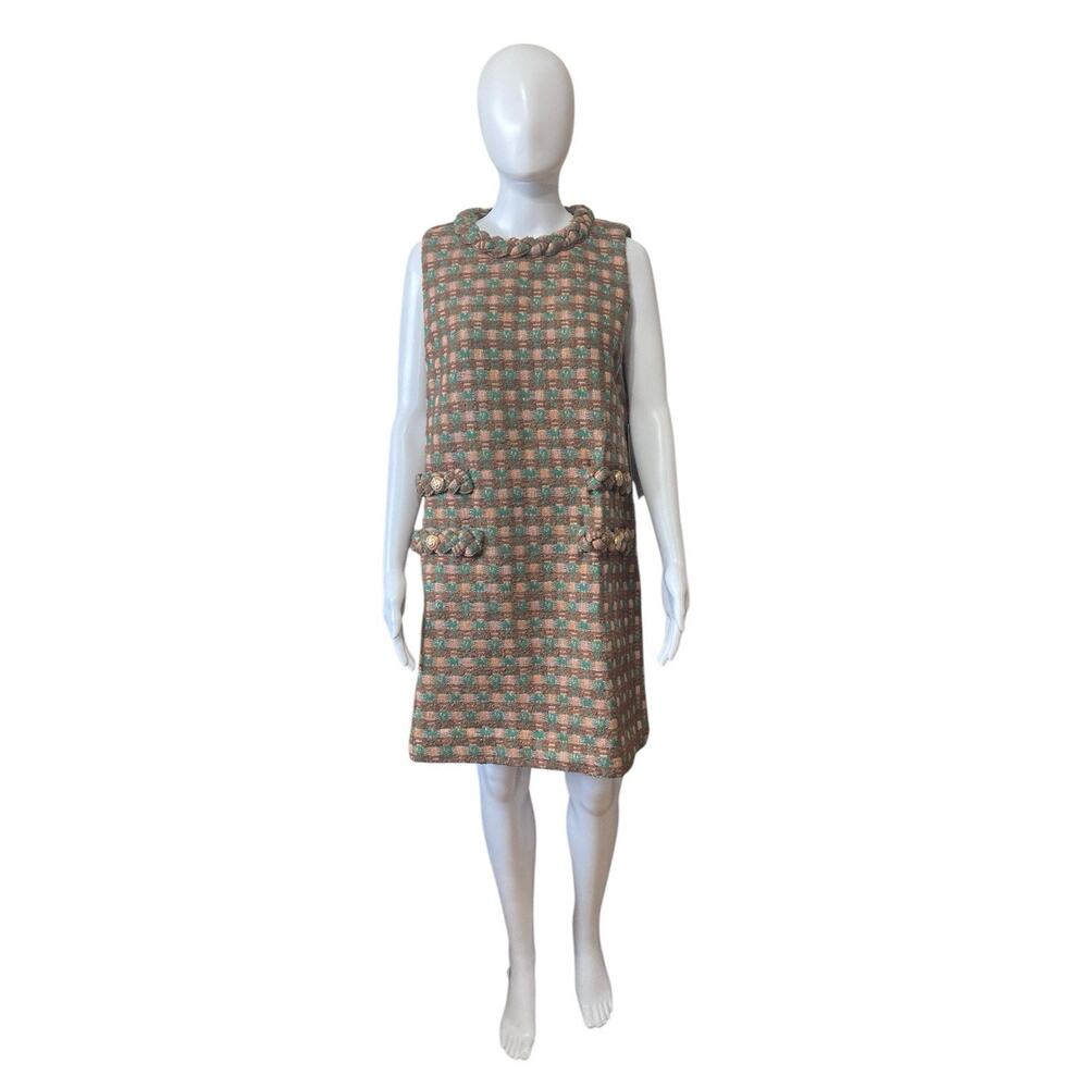 TUCKERNUCK Neapolitan Tweed Sleeveless Jackie Dress Brown Green Size Large - Picture 5 of 11